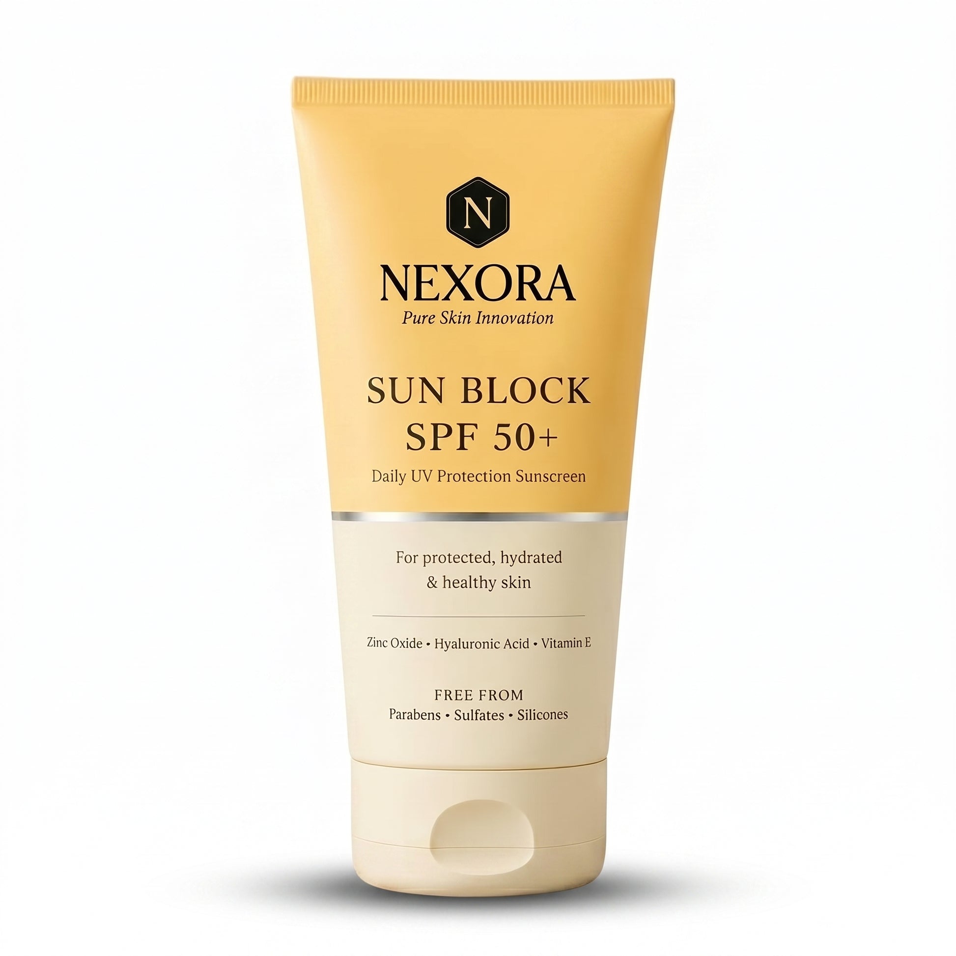 Nexora Sun Block SPF 50+ Daily UV Protection Sunscreen tube